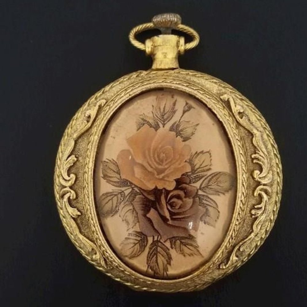 Vintage Max Factor Women's Gold Tone Flower Pocket Size Compact Makeup Mirror